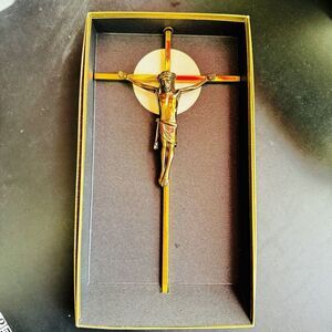 Vintage MCM Brass West German Crucifix INRI Christian Jesus Catholic Mid Centu